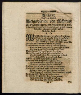 Lobspruch Auff die beyden Wolgebohrnen von Uchteritz...