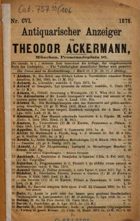 Antiquarischer Anzeiger. 106. 1878