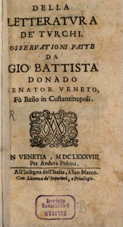 Della Letteratura de' Turchi
