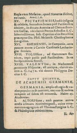 Caput Quintum. De Academiis Germaniae.