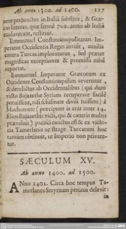 Saeculum XV. Ab anno 1400. ad 1500