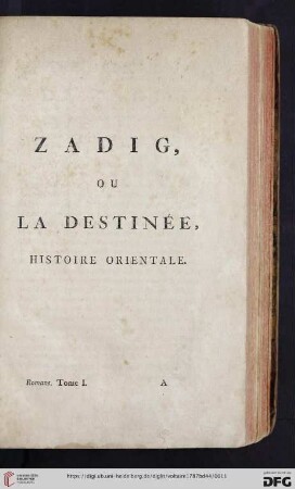 Zadig, ou la destinée, histoire orientale