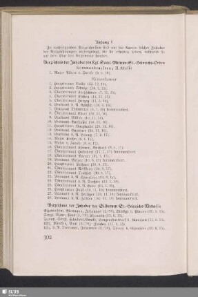 Anhang 5. [Verzeichnis der Inhaber von Heinrichs-Orden und Heinrichs-Medaillen]
