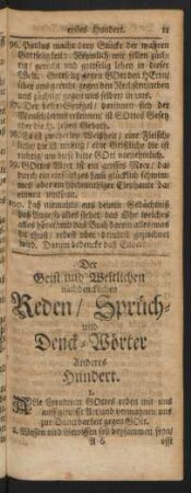 Der Geist und Weltlichen nachdencklichen Reden/ Sprüch- und Denck-Wörter Anderes Hundert