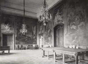 Schloss Moritzburg, Billardsaal : Moritzburg. Jagdschloss. Billiardsaal mit Wandbildern zur Belustigung am Hofe von L. Rossi und J. B. Grone