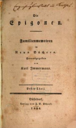 Die Epigonen : Familienmemoiren in 9 Büchern, 1
