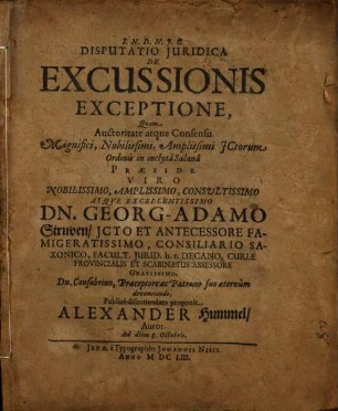 Disputatio Iuridica De Excussionis Exceptione