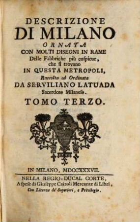 Descrizione di Milano : ornata con molti disegni in rame delle fabbriche più cospicue, che si trovano In Questa Metropoli, 3