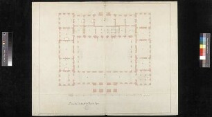 Grundriss des Erdgeschosses mit sechs Tekturen