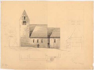 Feldsteinkirche: Aufriss Vorderansicht, Seitenansicht (unvollständig)