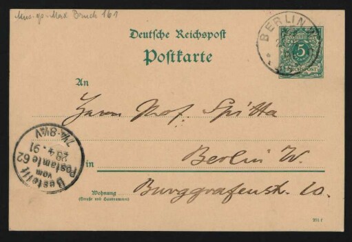 Postkarte an Philipp Spitta : 27.04.1891