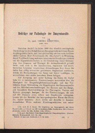 Beiträge zur Pathologie der Zungentonsille