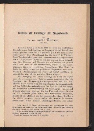 Beiträge zur Pathologie der Zungentonsille