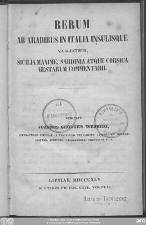 Rerum ab Arabibus in Italia insulisque adiacentibus, Sicilia maxime, Sardinia atque Corsica gestarum commentarii