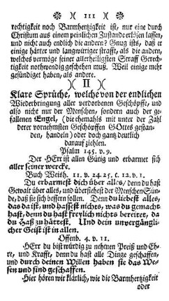 II. Klare Sprüche, welche von der endlichen Wiederbringung aller verdorbenen Geschöpffe, und also nicht nur der Menschen, ....