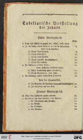 Tabellarische Vorstellung des Inhalts