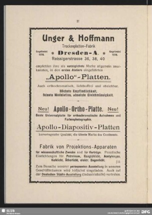 Werbung: Unger & Hoffmann. Trockenplatten-Fabrik Dresden-A.