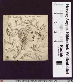 Lorbeerumkränztes Profilbild des römischen Kaisers Trajan
