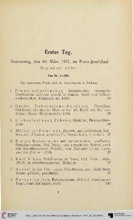 Erster Tag: Donnerstag, den 10. März 1927 (Nr. 1-200)