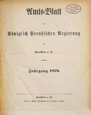 Amtsblatt der Regierung zu Frankfurt a.d. Oder. 1879