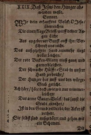 XXIX. Daß Jesus den Hunger abwenden wolle. Sonnet