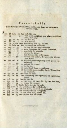 Verzeichniss Sinn störender Druckfehler, welche der Leser zu verbessern ersucht wird