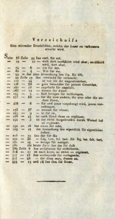 Verzeichniss Sinn störender Druckfehler, welche der Leser zu verbessern ersucht wird