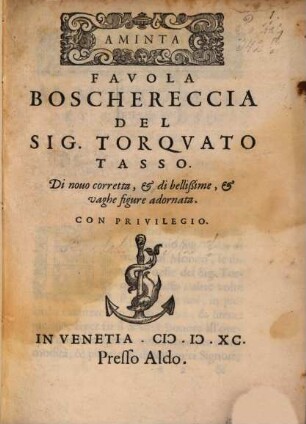 Aminta : Favola Boschereccia