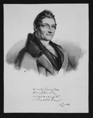 Porträt Franz Xaver Gabelsberger : Foto-/Bildersammlung Stenografische Sammlung. Porträt Franz Xaver Gabelsberger. Druck nach Lithographie (um 1840). Dresden: SLUB P a 0960