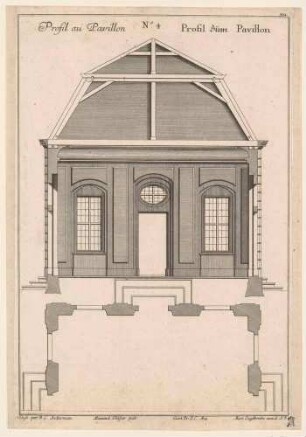 Dresden, Pavillon im Großen Garten, Querschnitt und Grundrissdetail, No. 4, Blatt 332 aus Engelbrechts Architekturwerk