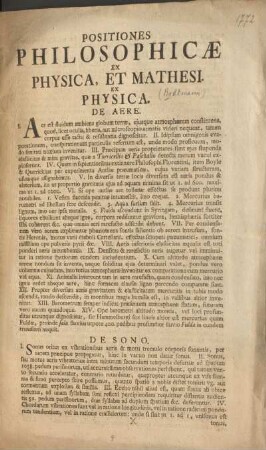 Positiones philosophicæ ex physica, et mathesi.