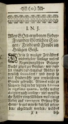 Allen Gott-ergebenen Lieder-Freunden GöttlichenSeegen / Friede und Freude im Heiligen Geist.