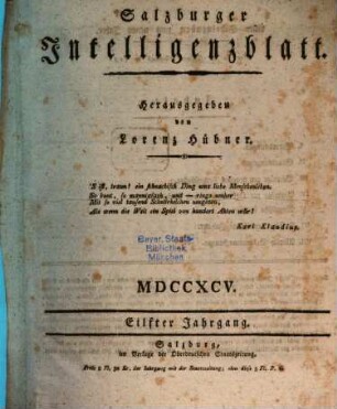 Salzburger Intelligenzblatt. 1795 = Jg. 11