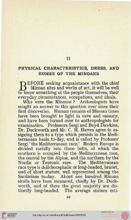 II. Physical characteristics, dress, and homes of the Minoans