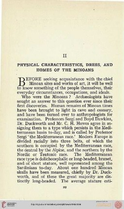 II. Physical characteristics, dress, and homes of the Minoans