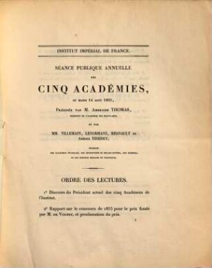 Séance publique annuelle des cinq académies, 1855