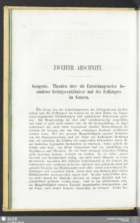 Zweiter Abschnitt. Geogenie. Theorien über die Entstehungsweie besonderer Gebirgsverhältnisse und des Erdkörpers im Ganzen