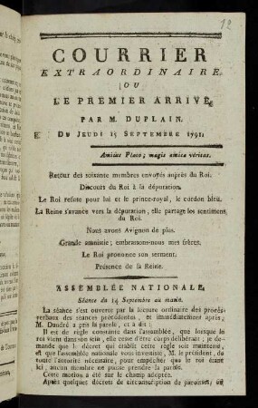 Courrier extraordinaire ou Le premier arrivé : 15. Sept. 1791