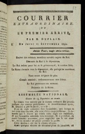 Courrier extraordinaire ou Le premier arrivé : 15. Sept. 1791