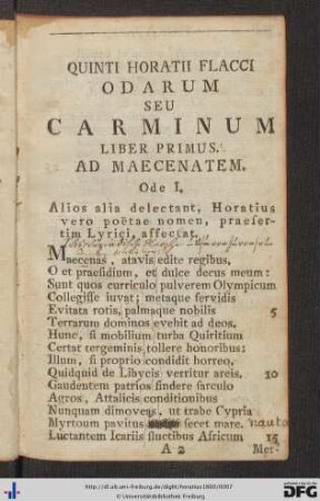 Odarum Seu Carminum Liber I.