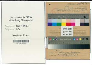 Entnazifizierung Franz Koehne , geb. 09.09.1883 (Studienrat)