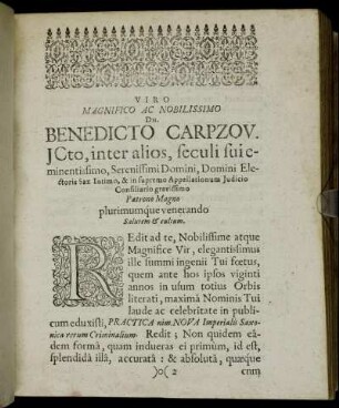 Viro Magnifico Ac Nobilissimo Dn. Benedicto Carpzov [...]