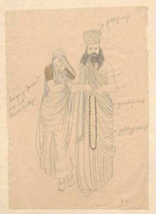 Kostümentwurf eines Paares aus Indien gezeichnet von Bernhard Pankok?
