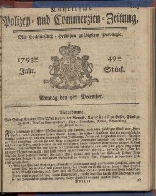 49tes Stueck, Montag den 9ten December 1793