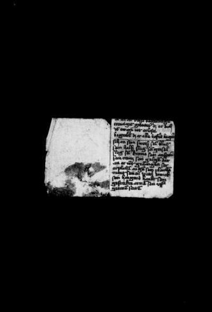 Papierzettel, ehemals eingelegt, jetzt am Hinterspiegel befestigt: Passionsbetrachtung zu den Tagzeiten, dt., Fragment.
