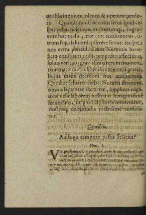Quaestio. An fuga tempore pestis sit licita? Num. I. - N. XXIV.