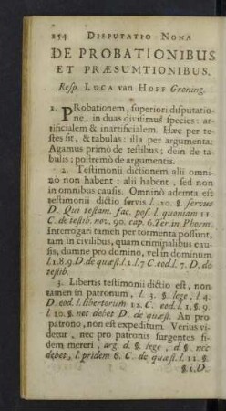 Disputatio nona. De probationibus et praesumtionibus.