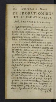 Disputatio nona. De probationibus et praesumtionibus.