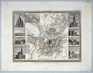 Stadtplan von Dresden, dazu eine Karte der Dresdner Umgebung sowie 8 kleine Ansichten von Dresden, aus: Meyers Städteatlas