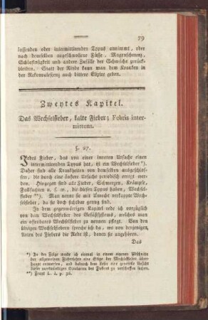 Zweytes Kapitel. Das Wechselfieber, kalte Fieber; Febris intermittens
